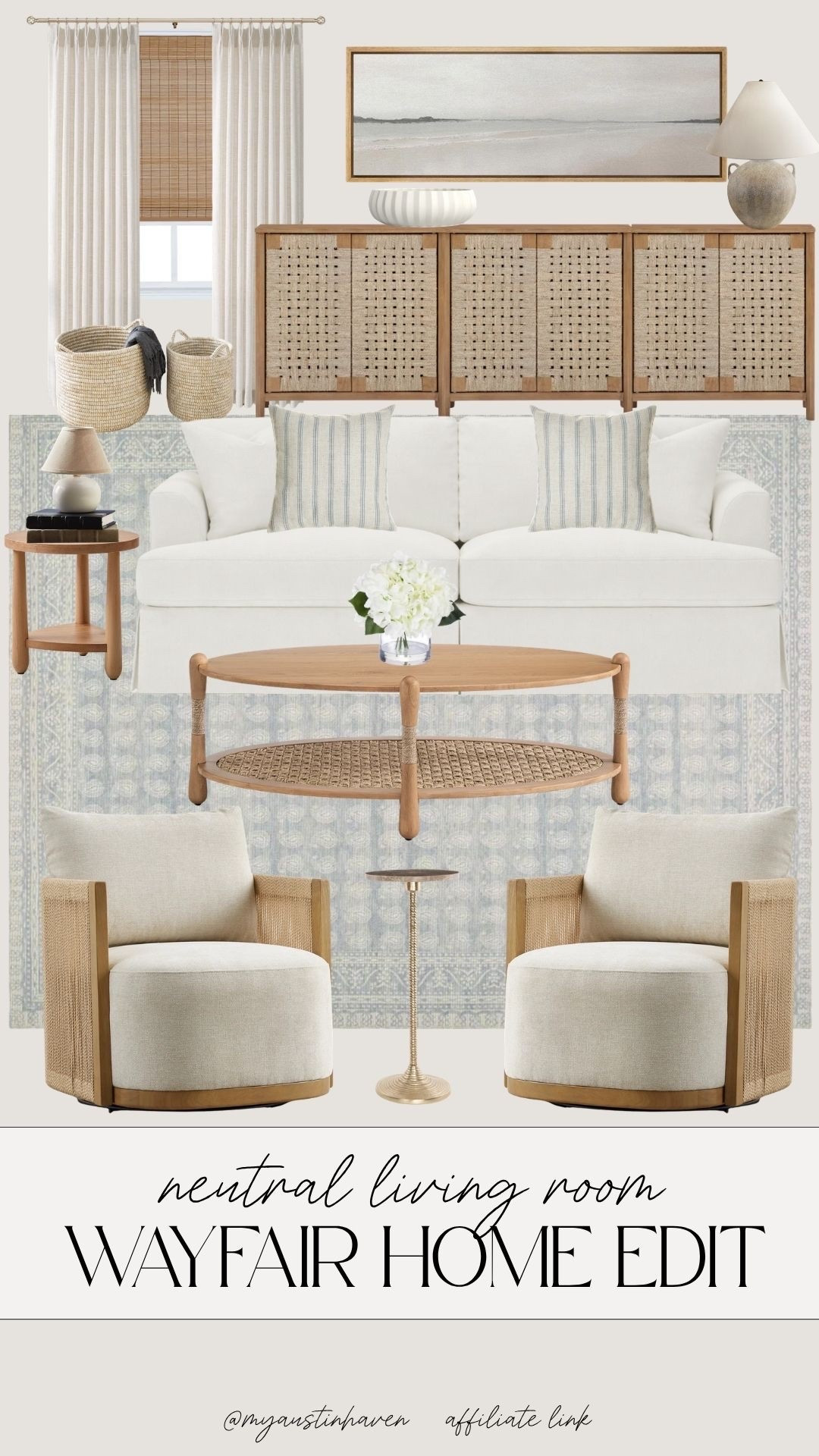 Neutral living room refresh with warm woods, soft textures and timeless pieces that make your space feel elevated but still cozy. 🤍

neutral living room, wayfair home decor, neutral home aesthetic, modern traditional living room, woven furniture, cane cabinet, light wood furniture, cozy neutral decor, classic home styling, soft neutral palette, living room refresh ideas, affordable home decor, warm minimal home, layered neutral textures, timeless living room