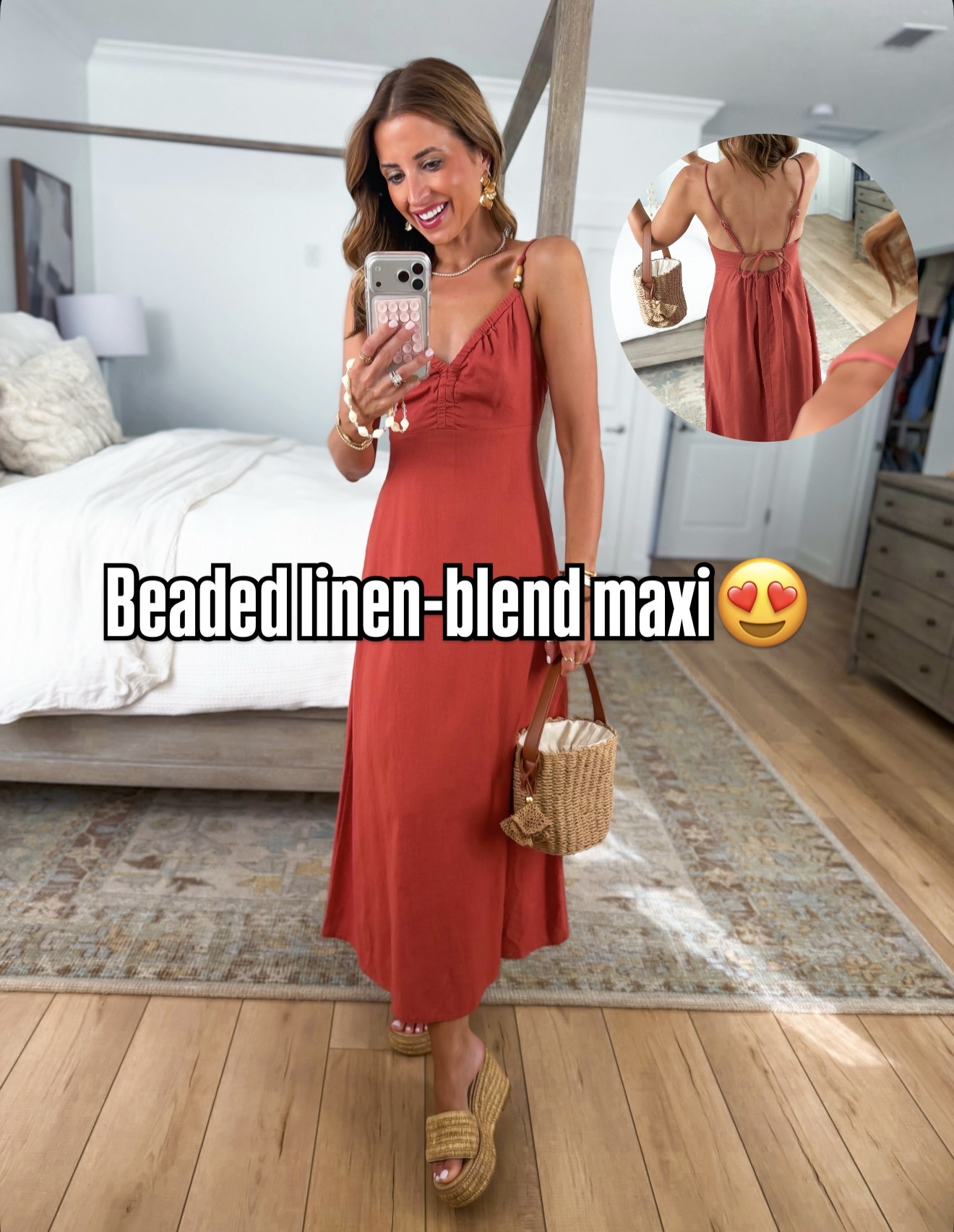 New summer arrivals! I love this linen-blend maxi dress - the beaded on top is so pretty! Resort wear. Vacation dress. Resort wear. Resort outfit. Neutral outfit. Terracotta dress. Fall dress. Fall outfit.

#LTKootd #LTKgrwm #LTKTravel