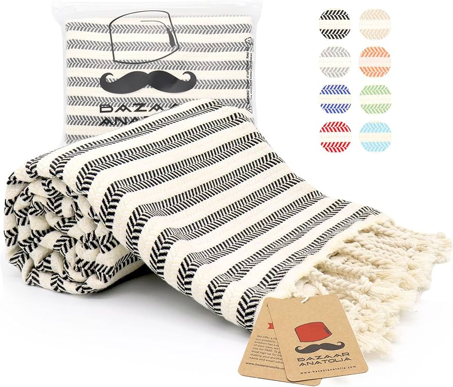 Bazaar Anatolia Turkish Beach Towel 100% Cotton Bath Towels Oversized 77x38 Large Boho Farmhouse ... | Amazon (US)