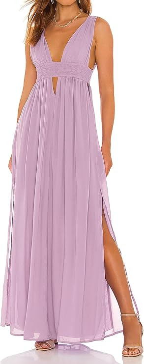 R.Vivimos Boho Dress for Women Sexy Deep V Neck Sleeveless Hollow Out Backless Casual Side Slit M... | Amazon (US)