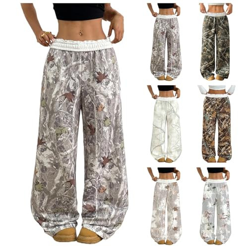 Women's Camo Pants Elastic Waist Maple Leaf Print Sweatpants Baggy Wide Leg Pants Joggers Sweatpants Y2k Trousers | Amazon (US)
