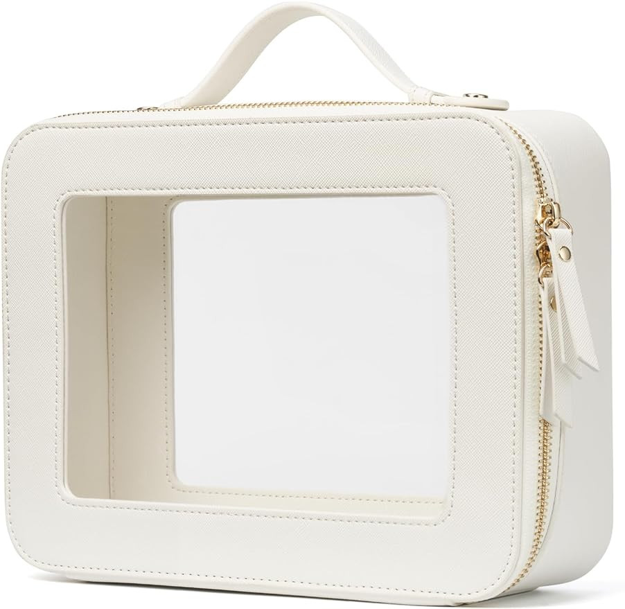 Clear Makeup Case White Toiletry Bag Travel Large Clear Cosmetic Bag with Zipper, Big Make Up Bag... | Amazon (US)