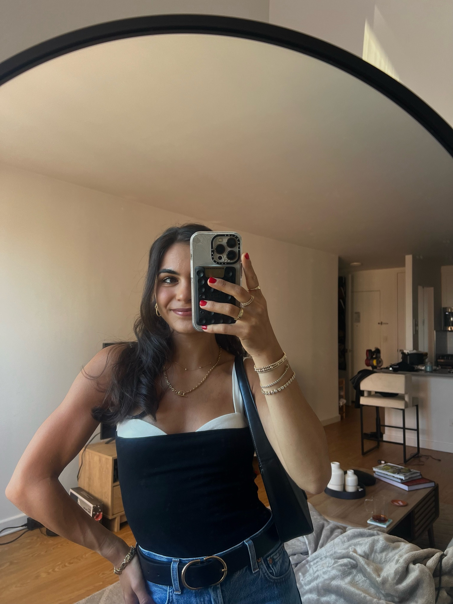 staple black and white tank bra top! i’ve seen so many dupes but personally think the real one is worth it 