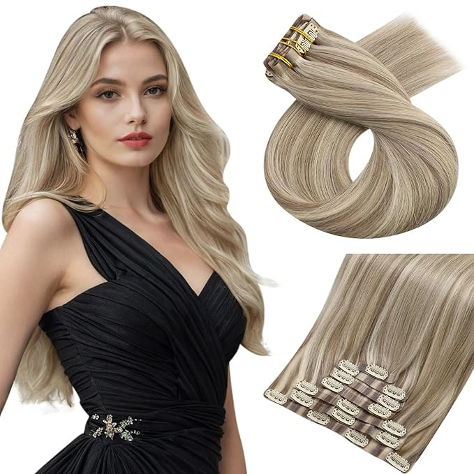 Moresoo Seamless Clip in Hair Extensions Blonde Highlighted & Light Brown - Invisible Clip in Hum... | Amazon (US)