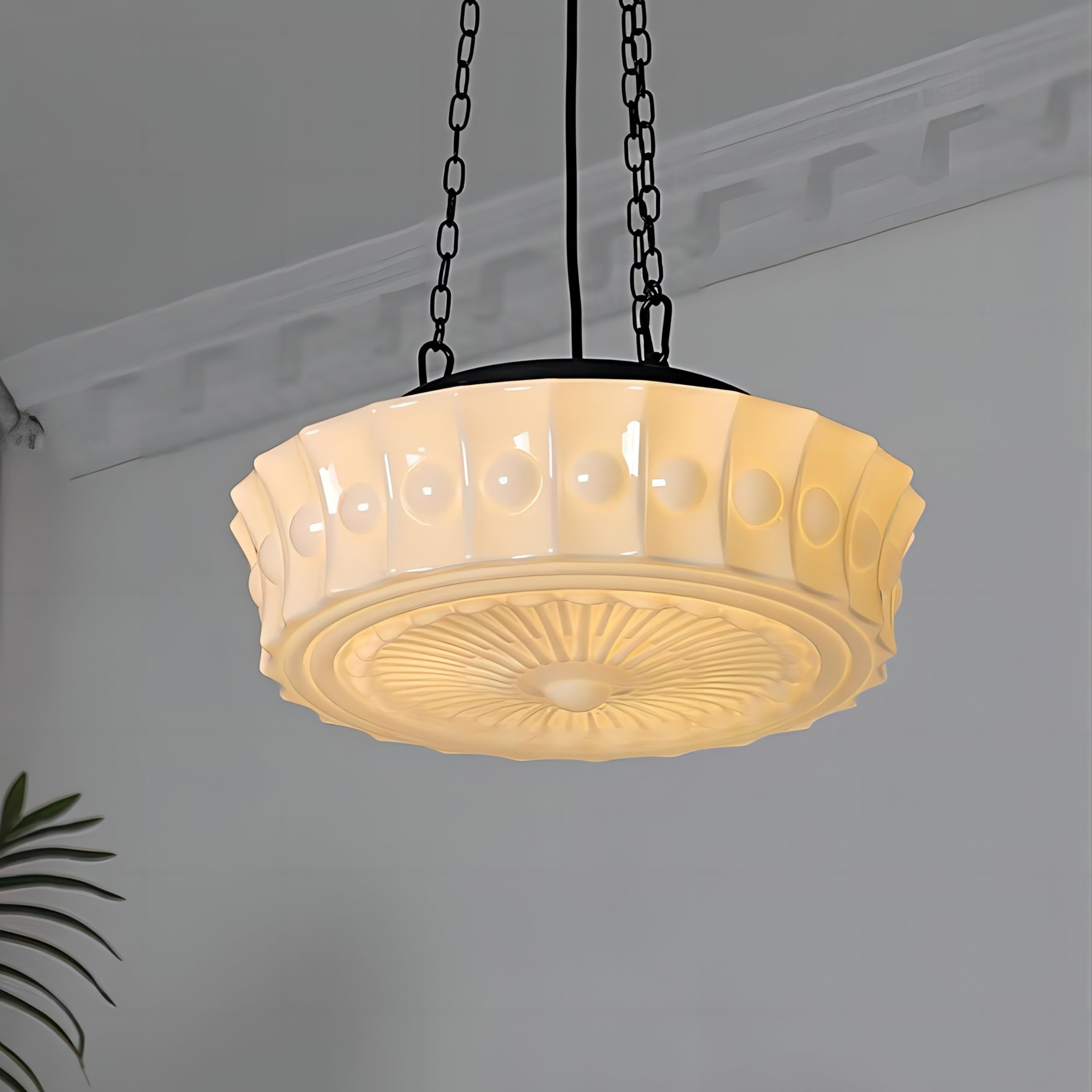 Milk Glass Pendant Light, 14" Mid Century Modern Schoolhouse Hanging Ceiling Light Fixture, Vinta... | Amazon (US)