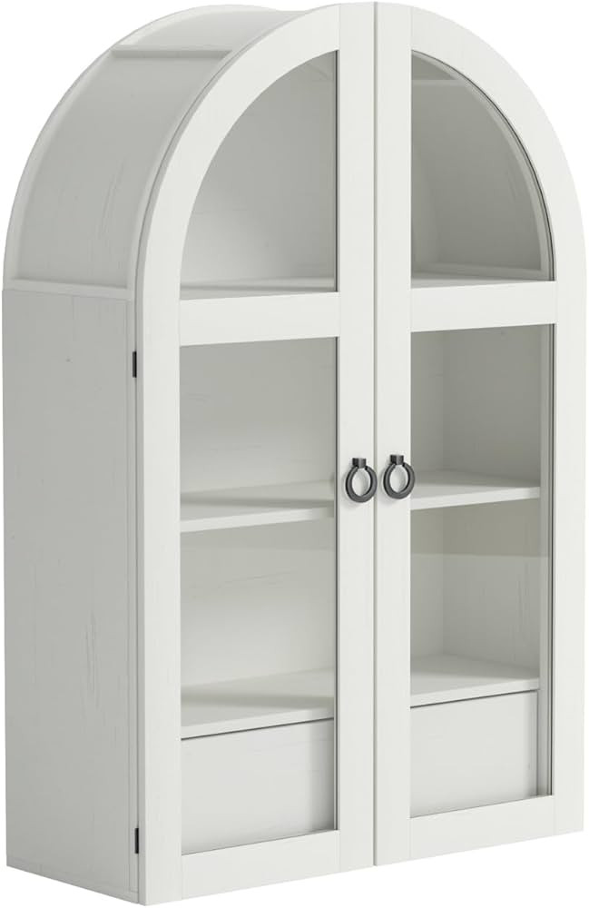 Bathroom Wall Cabinet, Arched Wall Cabinet Storage, 2 Tempered Glass Doors, 1 Drawer, 1 Adjustabl... | Amazon (US)