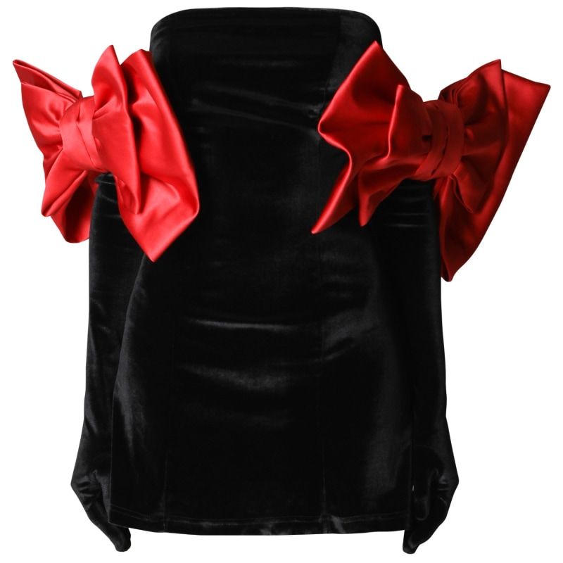 Black Velvet Cupid Dress, Gloves & Red Bows | Wolf and Badger (Global excl. US)