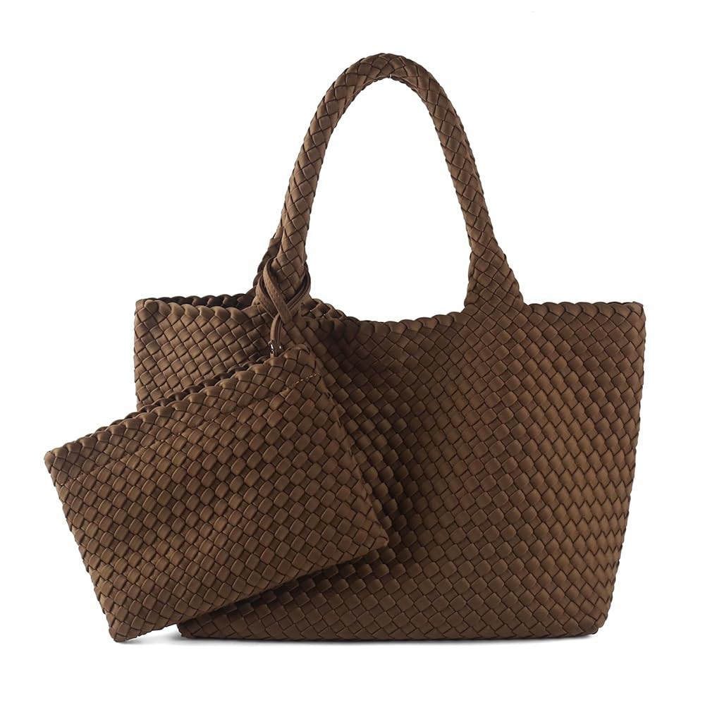 Woven Bag for Women, Large Neoprene Tote Bag Summer Beach Handbag Purse Retro Handmade Travel Sho... | Amazon (US)