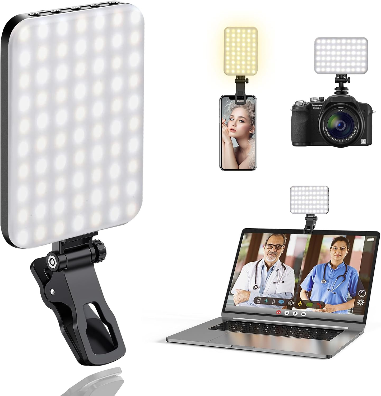 60 LED Portable Selfie Light Video Conference Lighting with Clip & Camera Tripod Adapter Rechargeable 2200mAh CRI 97+, 3 Light Modes for Phone iPhone Webcam Laptop Photo Makeup | Amazon (US)