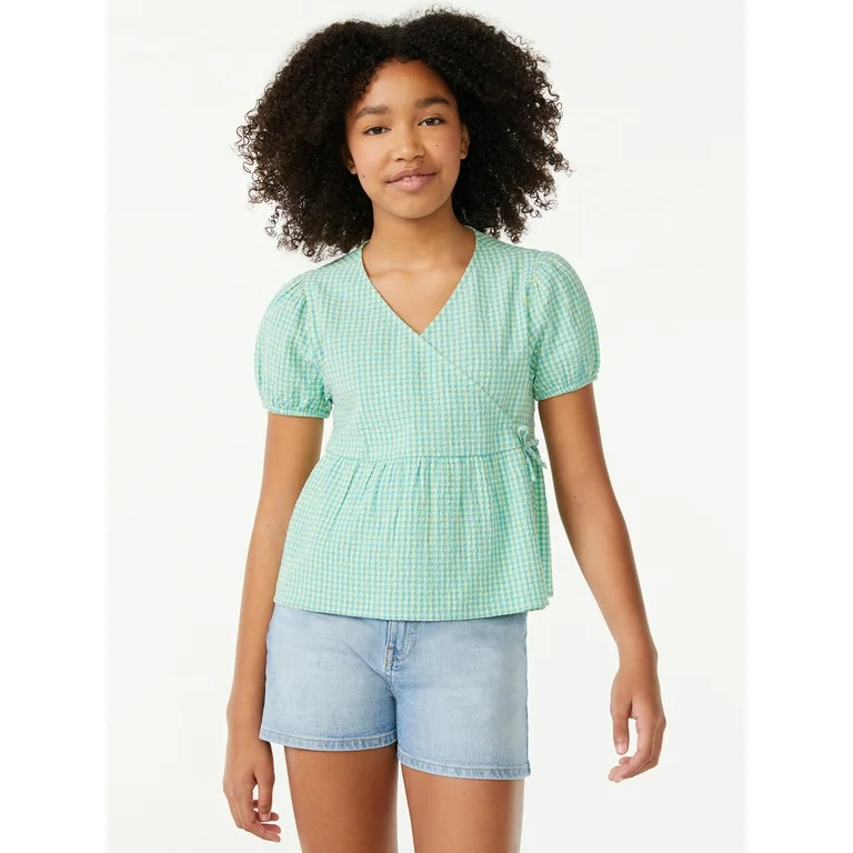Free Assembly Girls Puff Sleeve Wrap Top, Sizes 4-18 | Walmart (US)