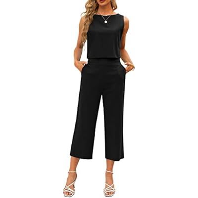 Sucolan Summer 2 piece outfits for women Round Neck Back with Buttons Sle… | Amazon (US)
