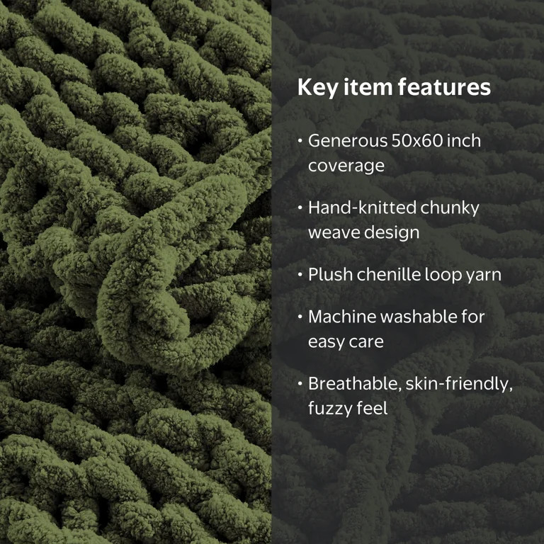 Carriediosa Chunky Knit Throw Blanket Handmade Soft Throws for Couch Sofa Bed, 50" x 60" Olive Gr... | Walmart (US)