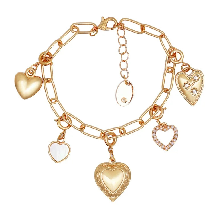 Time and Tru Women's Gold-Tone Interchangeable Hearts Theme Charms Bracelet. | Walmart (US)