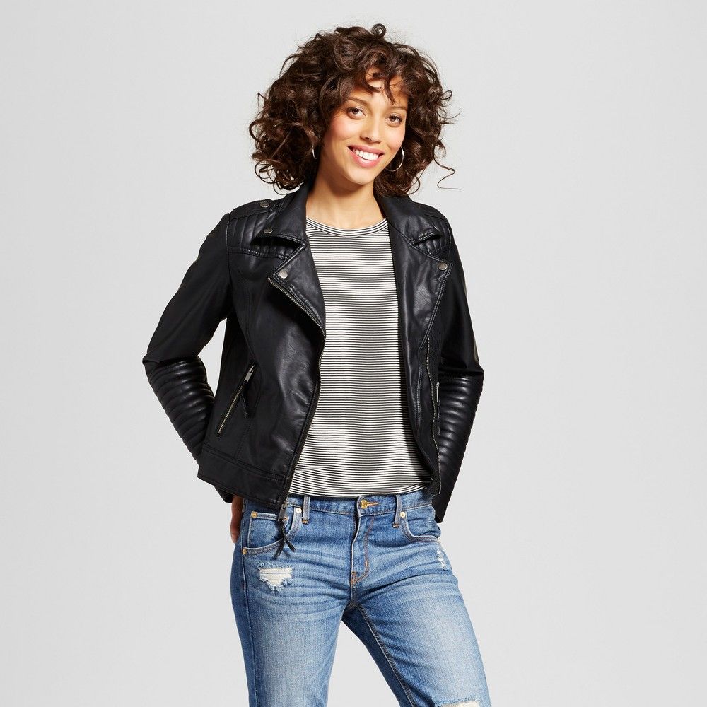 Women's Faux Leather Moto Jacket - Xhilaration (Juniors') Black Xxl | Target