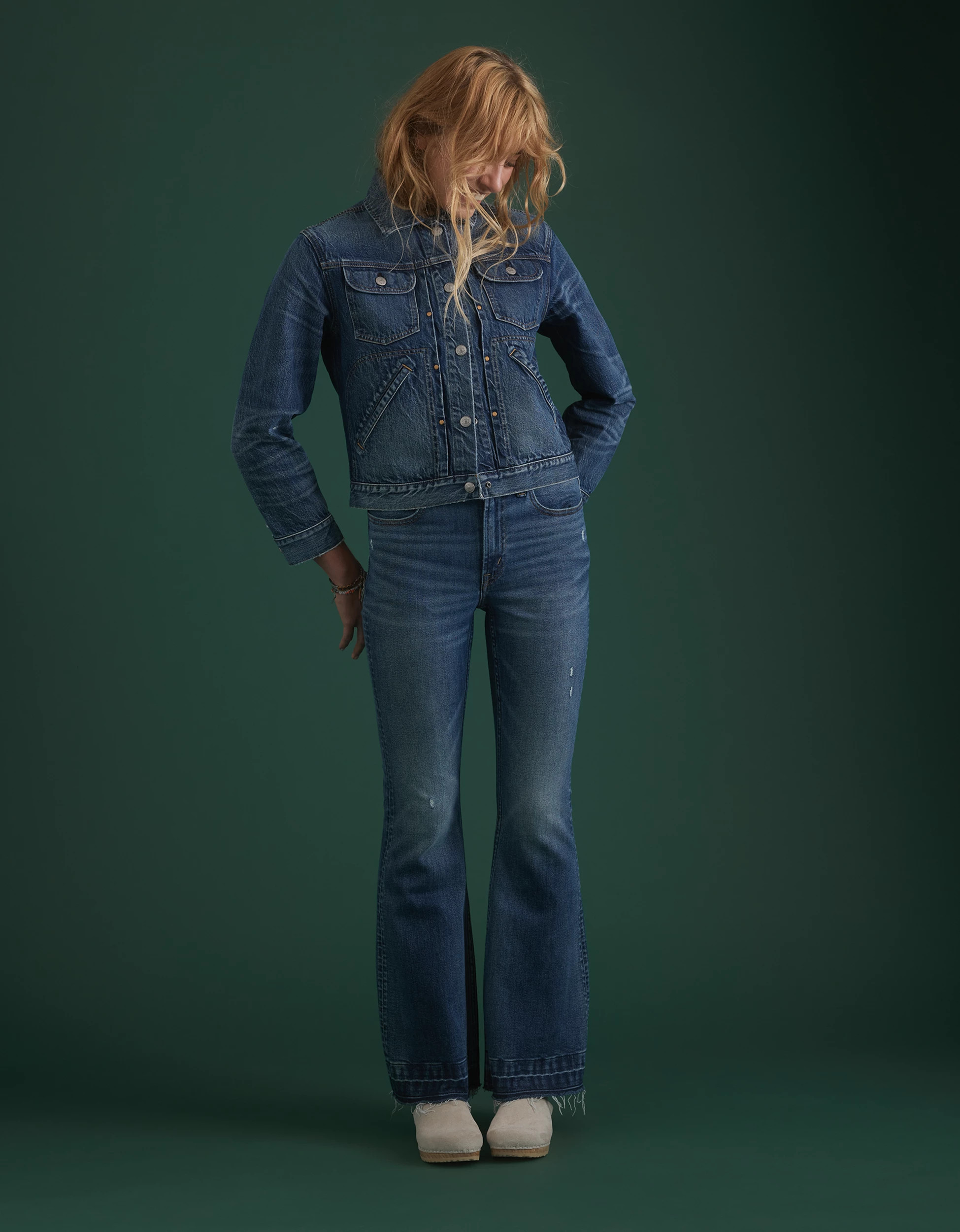 AE77 Premium Shrunken Denim Jacket | American Eagle Outfitters (US & CA)