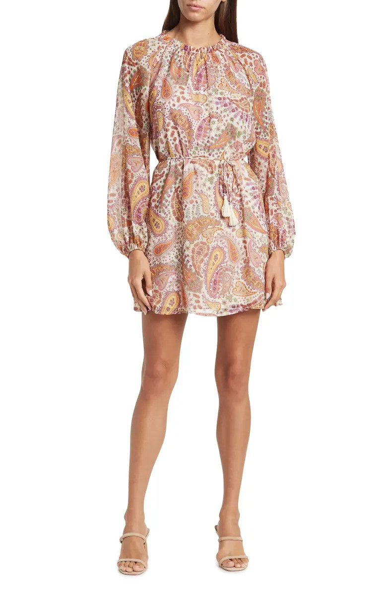 Lush Long Sleeve Boho Tier Print Mini Dress | Nordstromrack | Nordstrom Rack