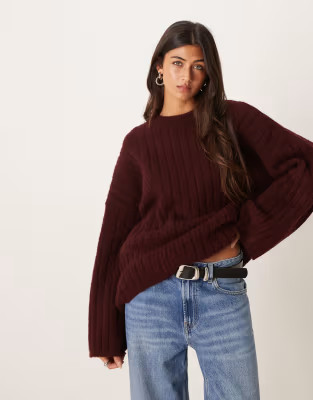 ASOS DESIGN longline crew neck jumper in rib in plum | ASOS (Global)