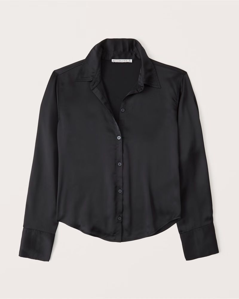 Satin Long-Sleeve Button-Up Shirt | Abercrombie & Fitch (US)