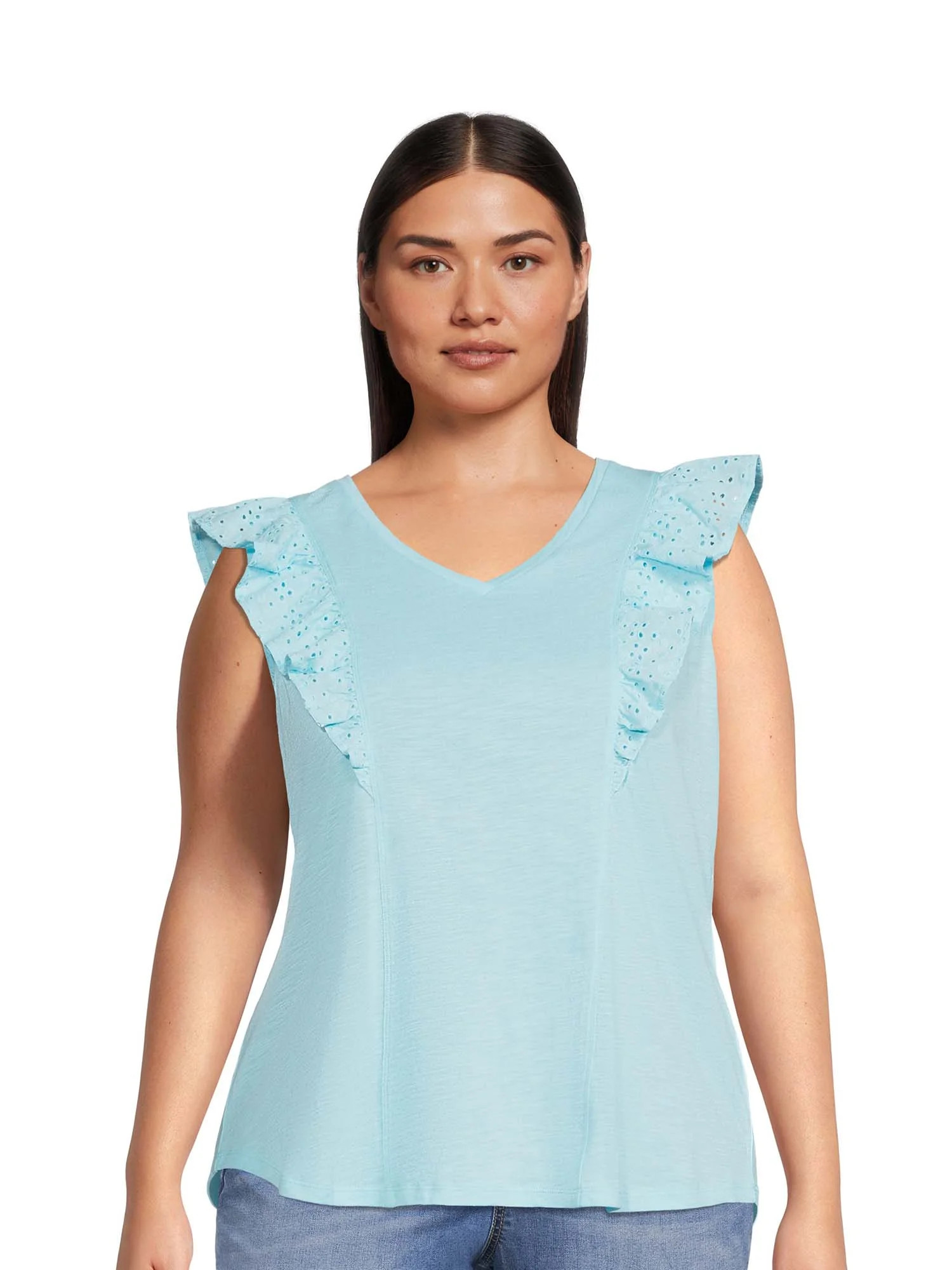 Terra & Sky Women's Plus Size Ruffled V-Neck Top | Walmart (US)
