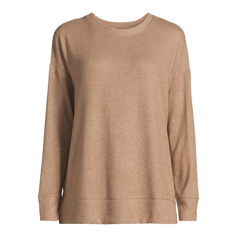 Time and Tru Women's Hacci Knit Pullover Sweatshirt with Long Sleeves, Sizes XS-XXXL - Walmart.co... | Walmart (US)