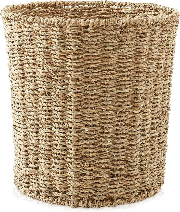 Casafield Seagrass Waste Basket - Natural, Woven Trash Can for Bathroom, Bedroom, Laundry Room, H... | Amazon (US)