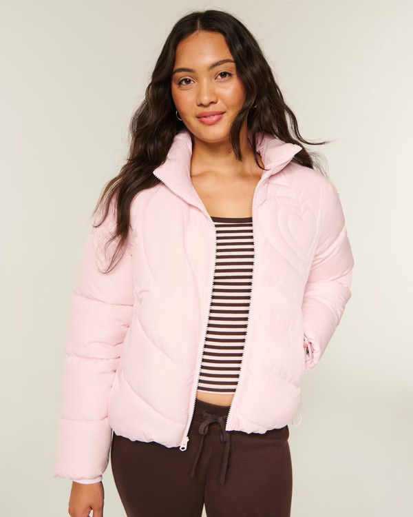 Quilted Heart Zip-Up Puffer Jacket | Hollister (US)