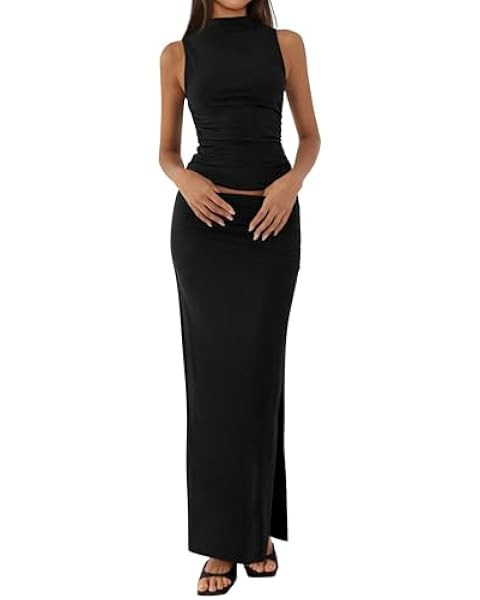 Arach&Cloz Women's Two Piece Sets 2025 Bodycon Dresses Summer Outfits Tank Top and Midi Skirt Sui... | Amazon (US)