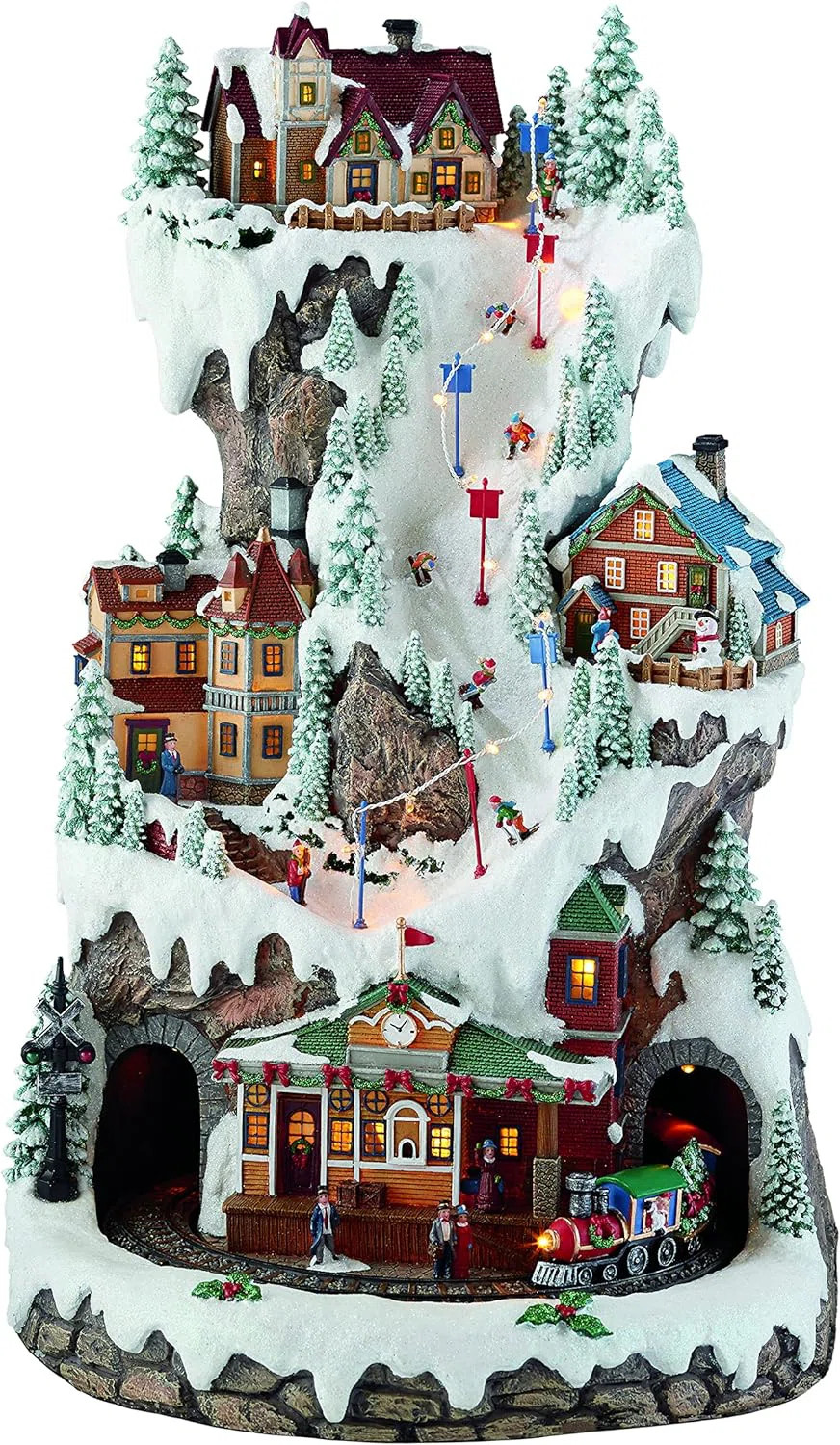 20.5”H Animated LED Ski Resort Mountain Train Station (Train) - 8 Music, Adapter, Hand-Painted ... | Wayfair North America