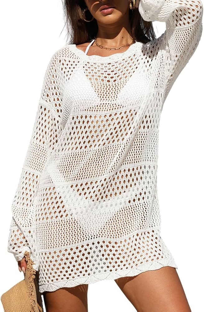 Bsubseach Crochet Swimsuit Cover up for Women Hollow Out Bathing Suit Beach Coverup for Swimwear ... | Amazon (US)