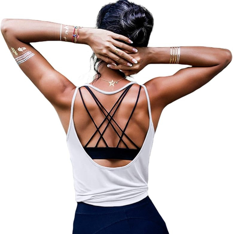OYANUS Womens Summer Workout Tops Sexy Backless Yoga Shirts Open Back Activewear Running Sports Gym  | Amazon (US)