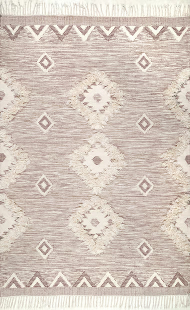 Beige Shaggy Moroccan Lattice Fringe  Area Rug | Rugs USA