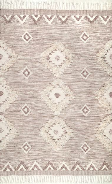 Beige Shaggy Moroccan Lattice Fringe 5' x 8' Area Rug | Rugs USA