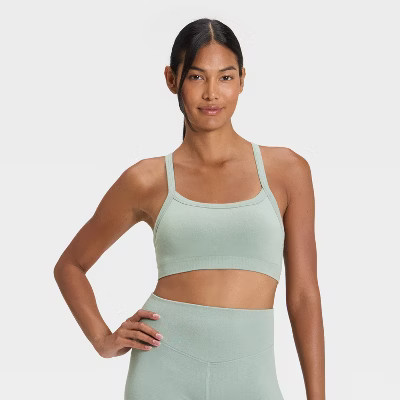 Women's Modal Seamless Light Support Sports Bra - All In Motion™ Sage Green S | Target