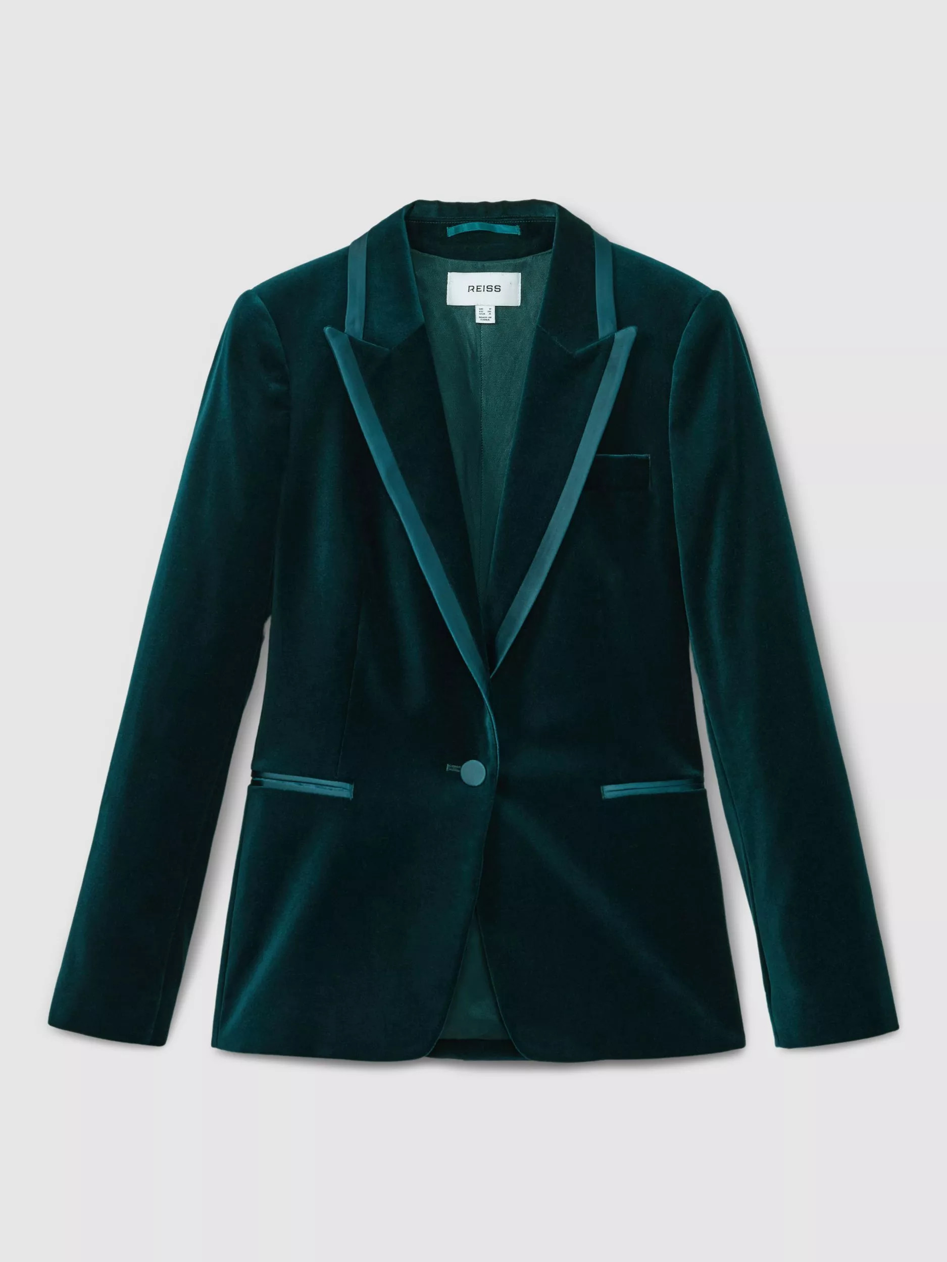 ReissParisa Velvet Single Breasted Suit Blazer, Teal | John Lewis (UK)