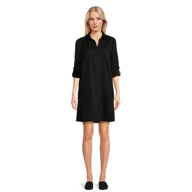 Time and Tru Women's Mini Shirt Dress with Sleeves, Sizes XS-3XL | Walmart (US)