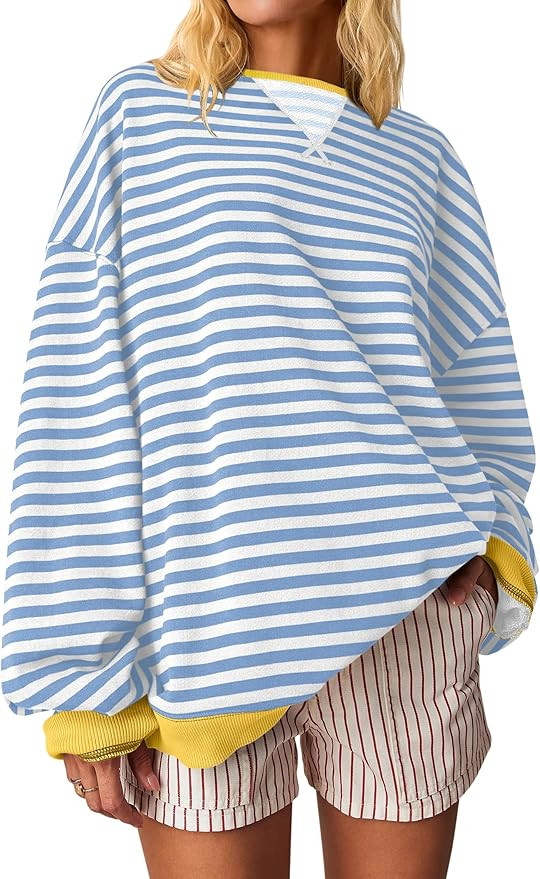 ANRABESS Women Striped Oversized Sweatshirt Crewneck Long Sleeve Shirts Hoodies 2025 Summer Fashi... | Amazon (US)