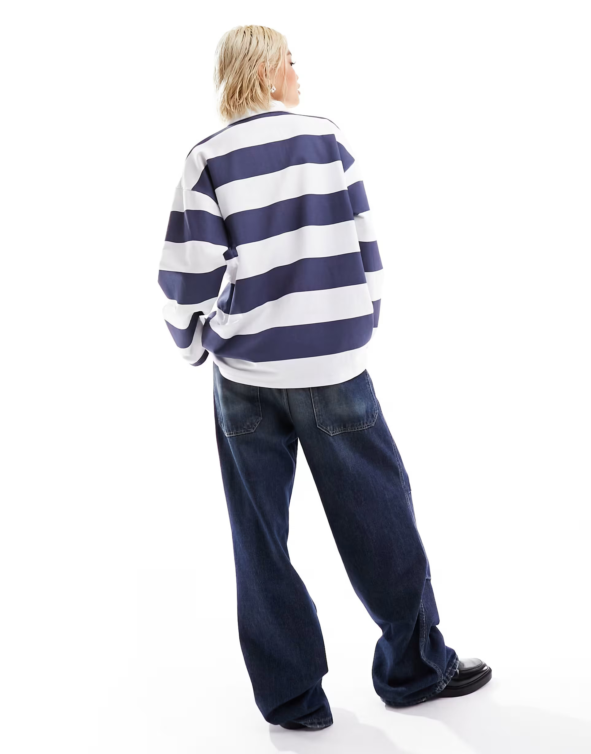 ASOS DESIGN rugby shirt with logo in navy and white | ASOS (Global)