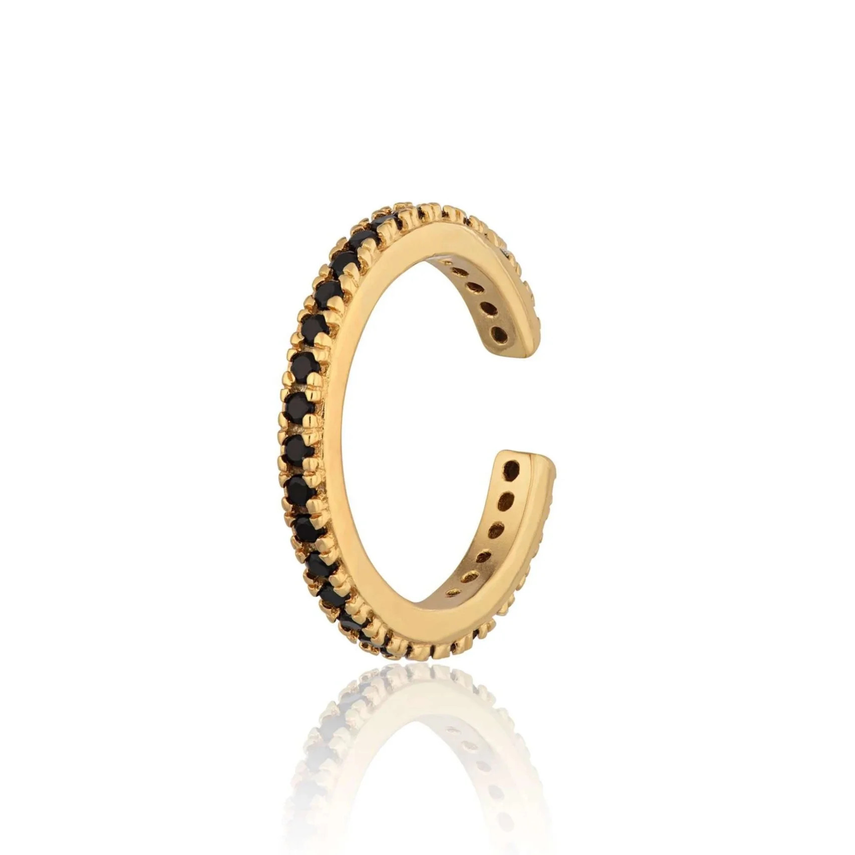 Black Stone Ear Cuff | Recycled Silver & 18ct Gold | Scream Pretty
