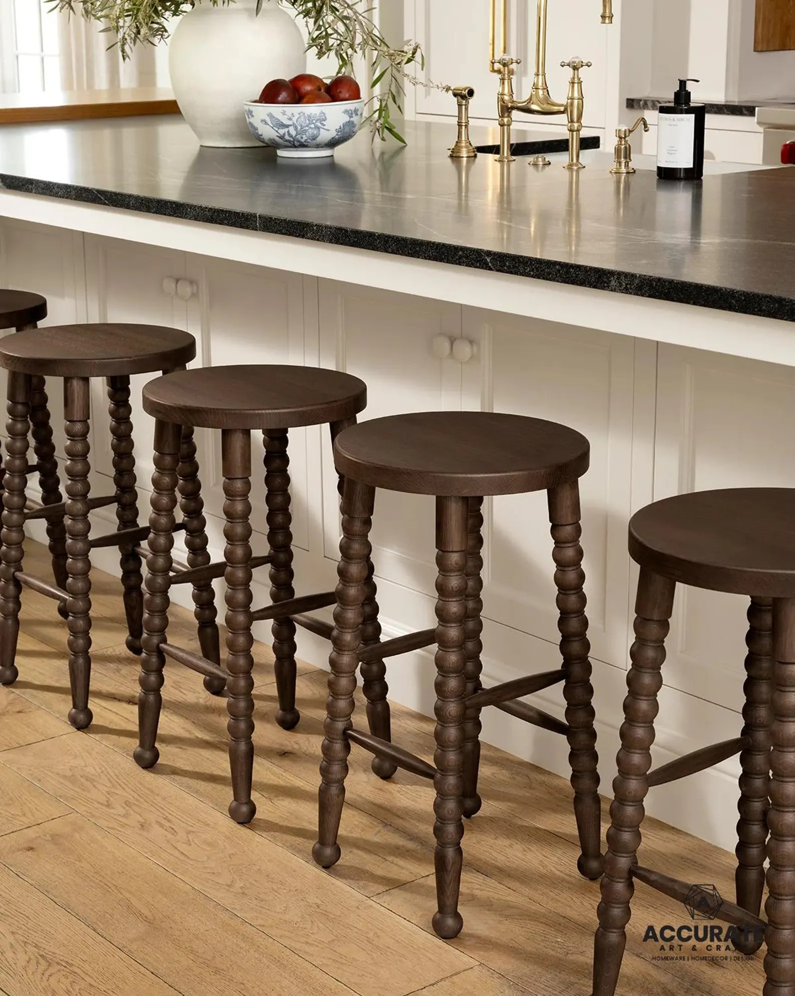 Bobbin Turned Bar Stool, Spindle Leg Counter Height Stool, Dark Wood Kitchen Seating, Grandmillen... | Etsy (US)