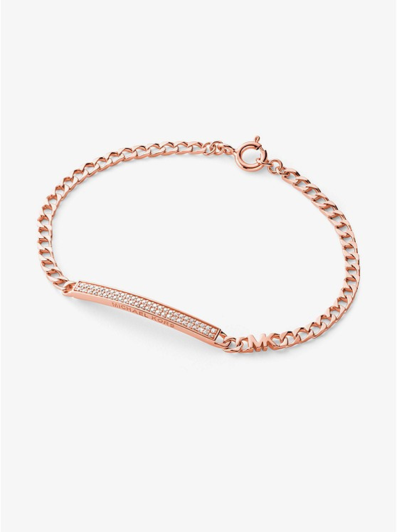 Precious Metal-Plated Sterling Silver Pavé Plaque Curb Link Bracelet | Michael Kors US