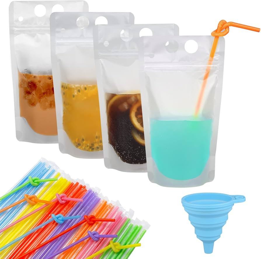 100 Pcs Zipper Plastic Pouches Drink Bags,Heavy Duty Hand-Held Translucent frosted Reclosable Sta... | Amazon (US)