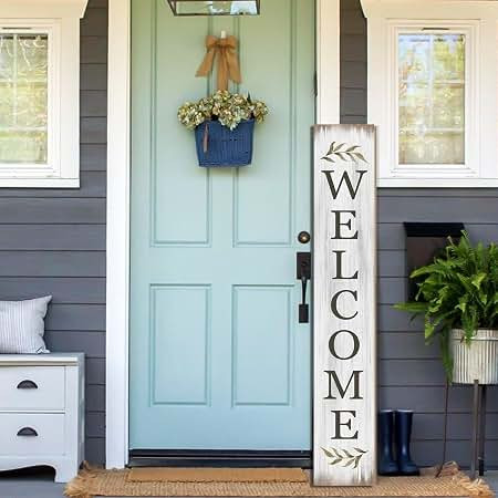 Fall Welcome Sign for Porch 47" Retro White Wooden Door Sign for Outdoor Autumn Rustic Cabin Larg... | Amazon (US)