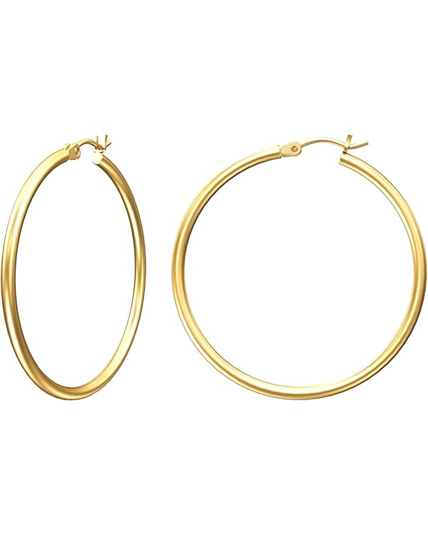 Gacimy Gold Hoop Earrings for Women 14K Real Gold Plated Hoops with 925 Sterling Silver Post | Amazon (US)