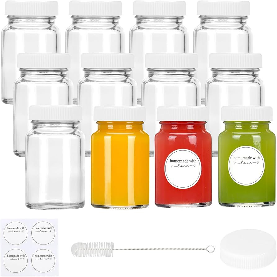 CUCUMI 2oz Glass Jars with Lids for Liquids, 12pcs Small Clear Glass Bottles with Lids Mini Glass... | Amazon (US)