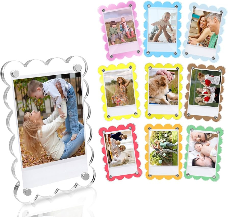 10 Pack 2.36 x 3.54 Inch Acrylic Fridge Magnetic Frame Scalloped, Double Sided Polaroid Frame, Ma... | Amazon (US)