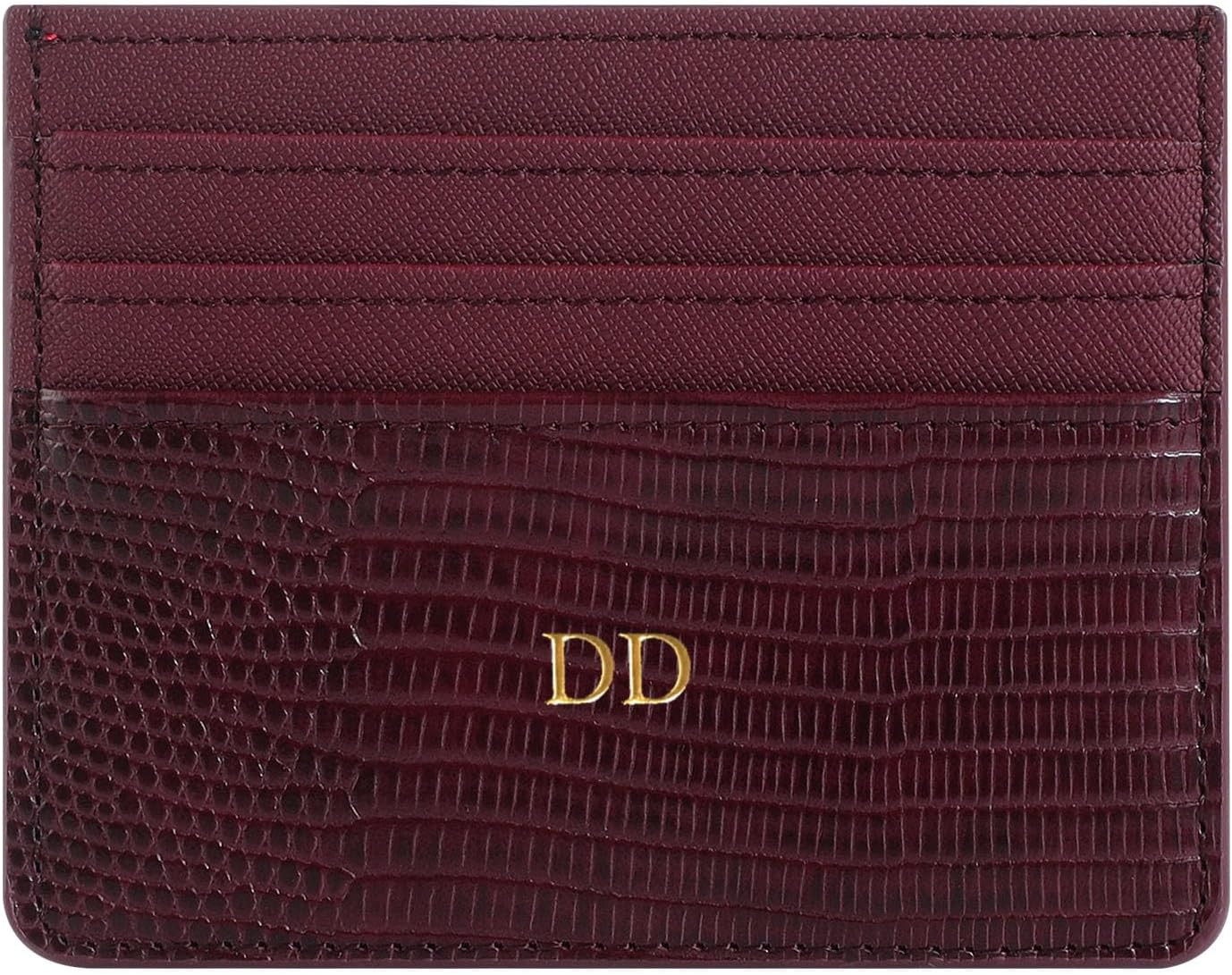 Personalisa Gold Silver Initial letters Credit Card Holder Wallet, PU Leather Ultra Slim Wallet, Thin Minimalist Credit Card Case Card Protector, Front Pocket Wallets for Men, Women (Lizard burgundy) | Amazon (US)