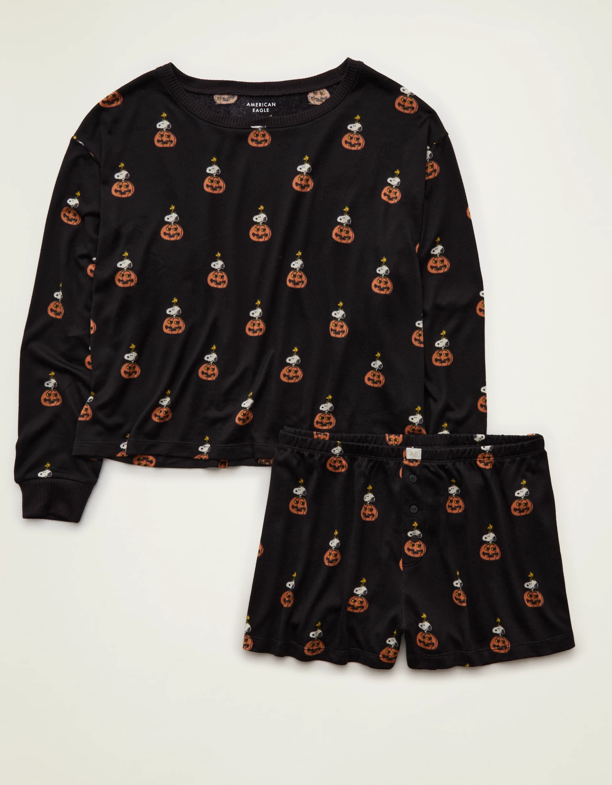 AE Luxe Plush Long Sleeve + Short PJ Set | American Eagle Outfitters (US & CA)