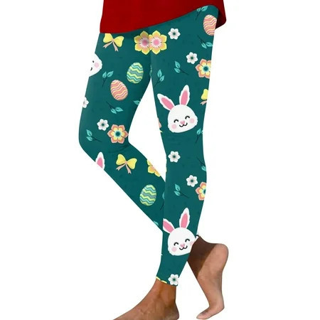 YDKZYMD Easter Leggings for Women Holiday Plus Size Workout Yoga Pants Rabbit Print Bunny Novetly Leggings Soft Eggs Gym Tights Green L | Walmart (US)