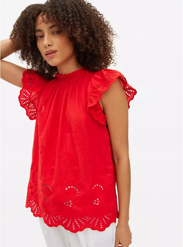 Red Cutwork Embroidered Shell Top 16 | Tu Clothing