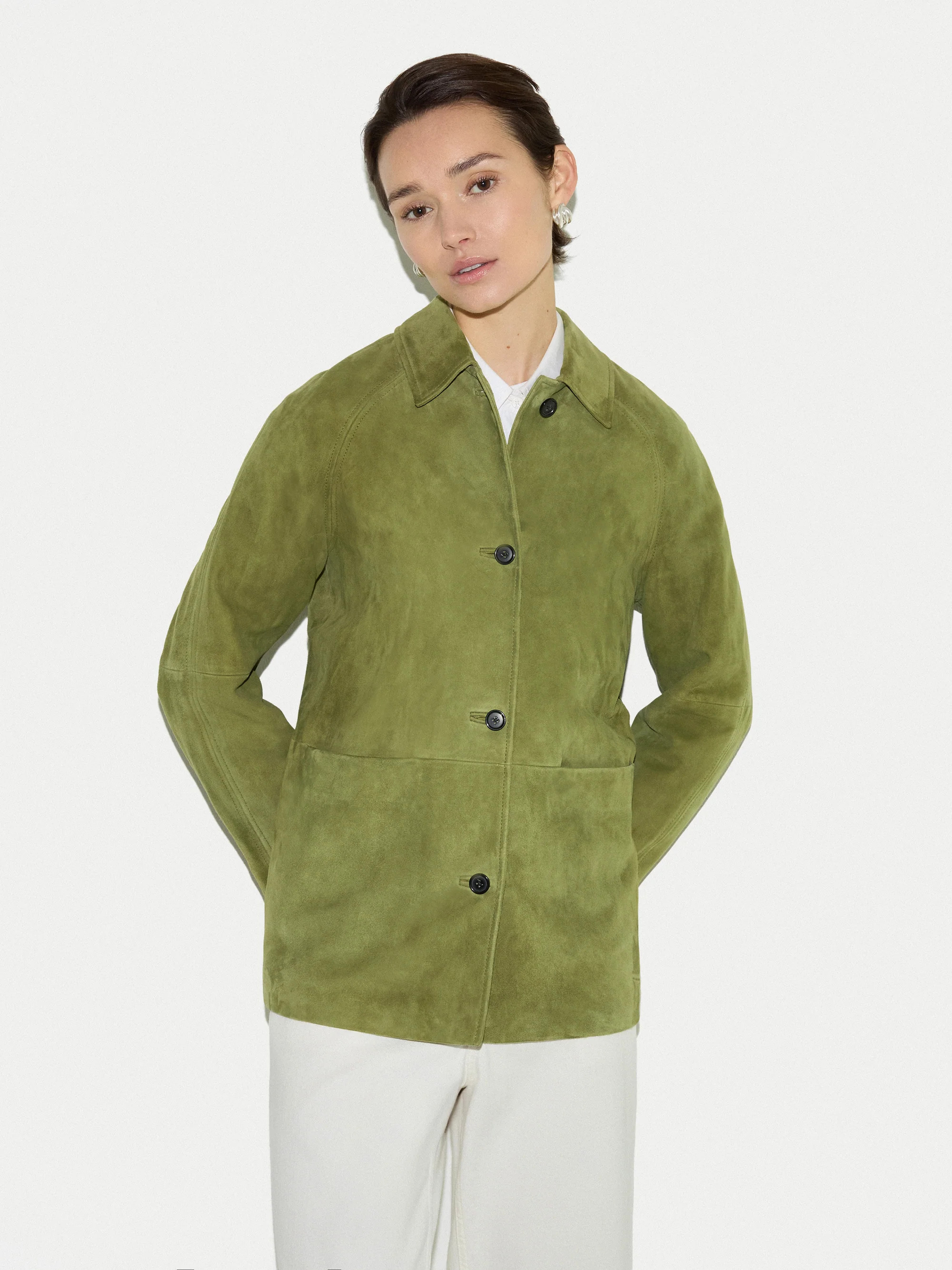 Suede Raglan Sleeve Jacket | Green | Jigsaw (UK)